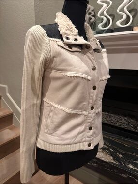 Chaser Black & Cream Teddy Sherpa Lined Button Front Jacket | Size XS